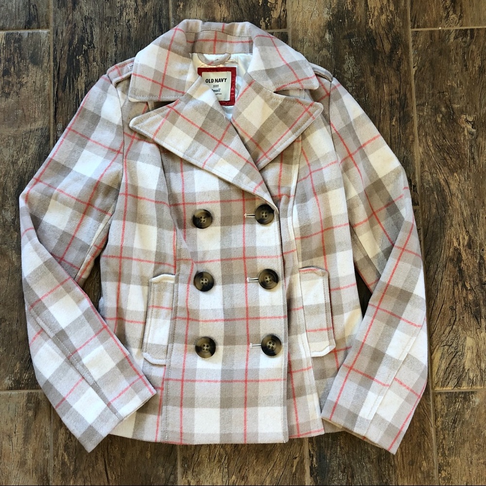 Old Navy Plaid Peacoat S Z25 - Picture 2 of 7